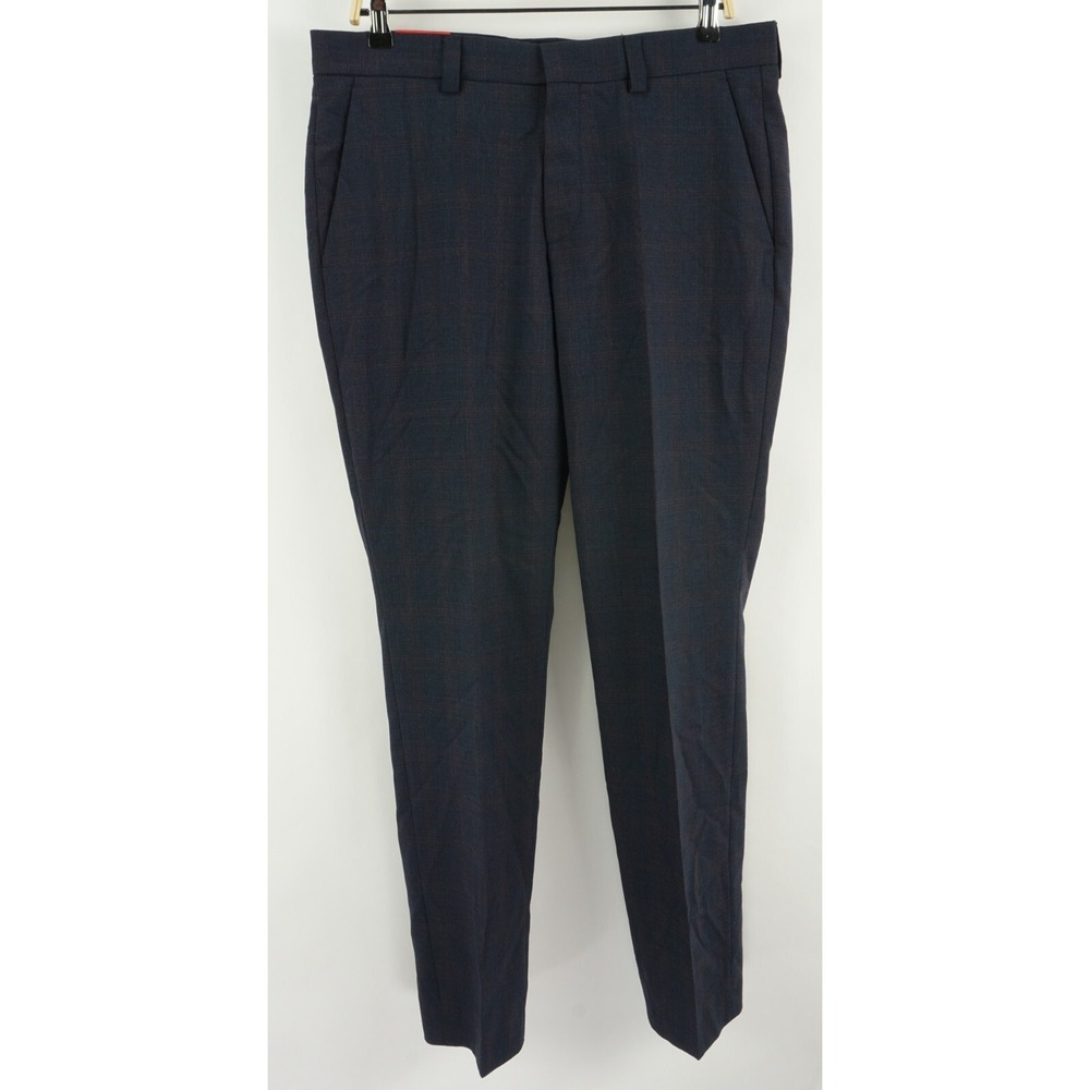 New $198‎ Hugo Boss Tom Performance Men's 38 x 33 Blue Red Plaid Wool Suit Pant